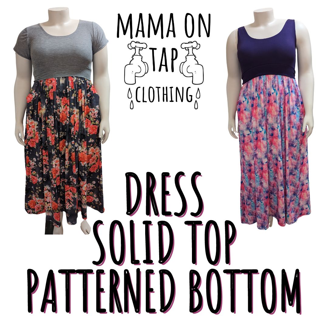 Dress with Pockets- Solid Top with Patterned Bottom - Made to