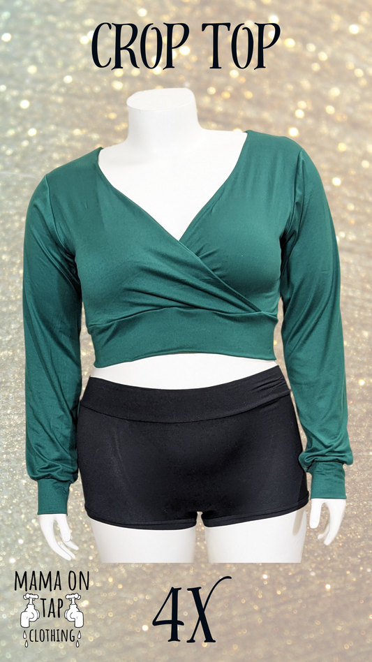 4X-Large - Crossover - Long Sleeve Crop Top - Kelly Green
