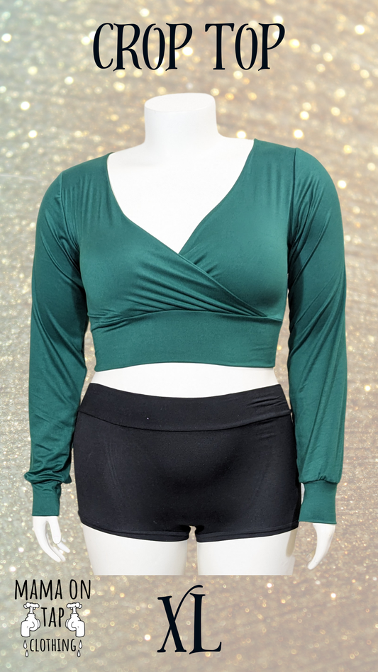 XL - Crossover - Long Sleeve Crop Top - Kelly Green