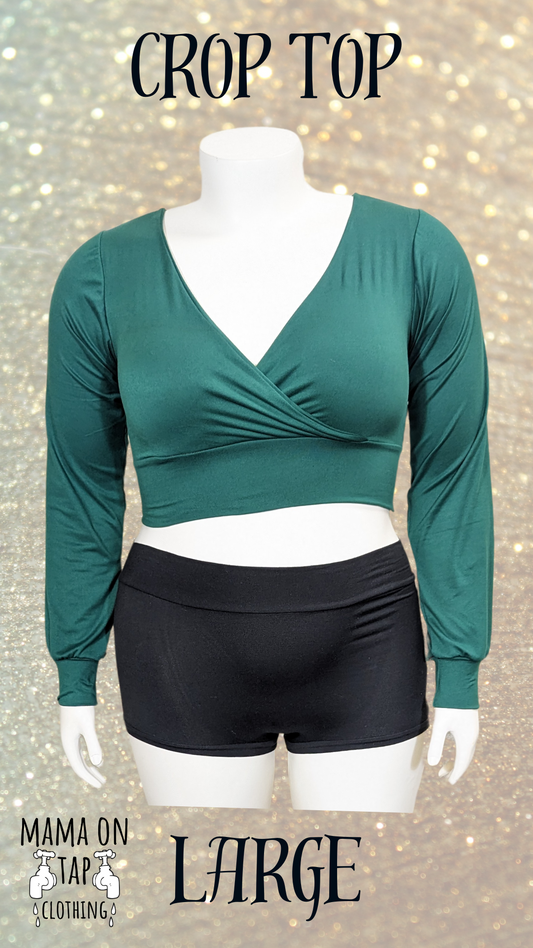 Large - Crossover - Long Sleeve Crop Top - Kelly Green
