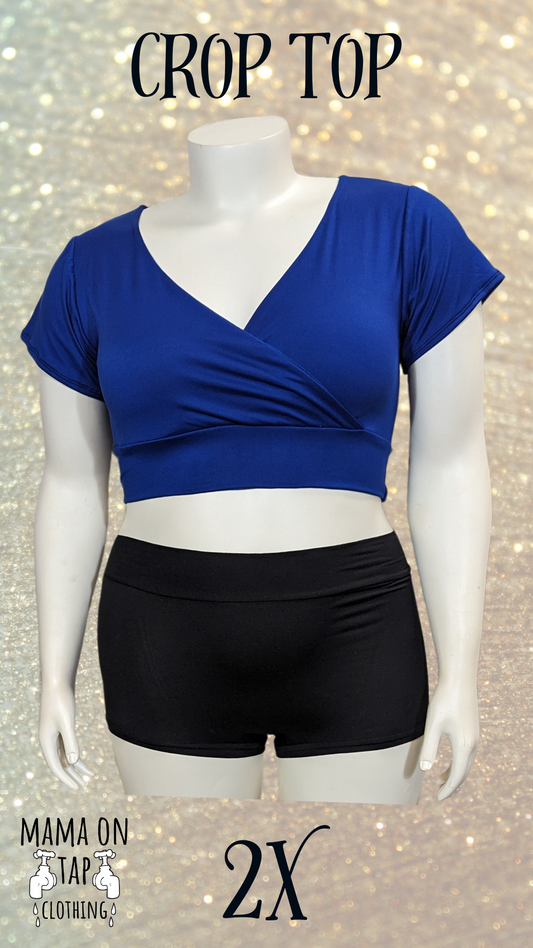 2X-Large - Crossover - Short Sleeve Crop Top - Royal Blue