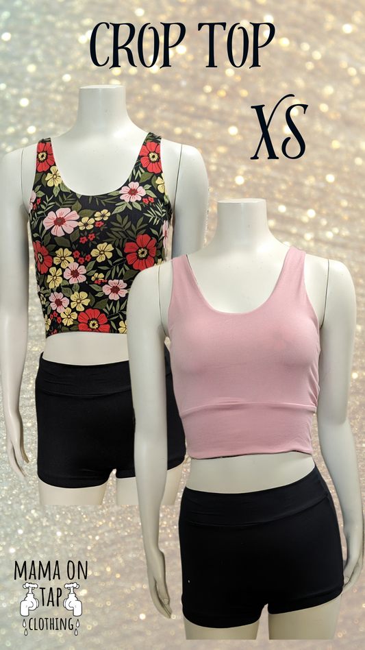 X-Small - Reversible Crop Top - Sport Tank Straightback - Groovy Floral/Dusty Pink -  Clearance