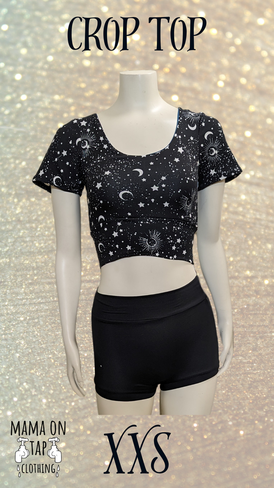 XX-Small - Crop Top - Sport Short Sleeve - Moons and Stars -  Clearance