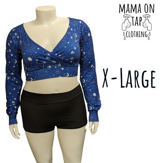 NEW*** X-Large - Long Sleeve Crop Top - Crossover - Blue Moons & Stars - Ready to Ship