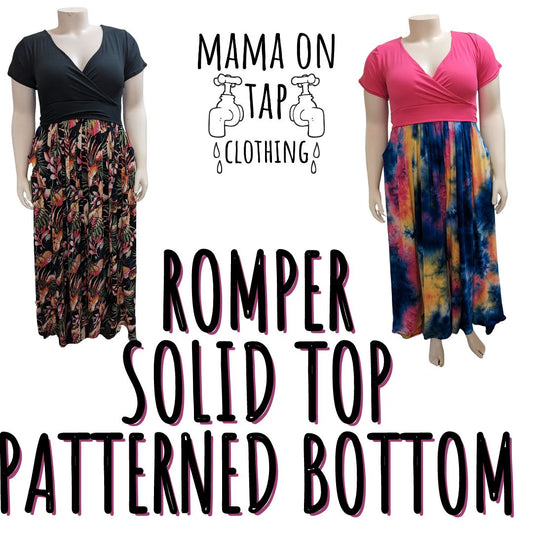Made to Order - Solid Top with Patterned Bottom - Romper with Pockets