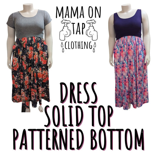 Made to Order - Solid Top with Patterned Bottom - Dress with Pockets
